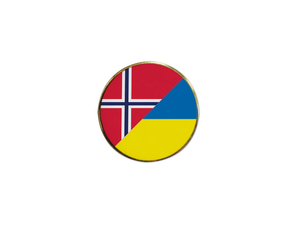Flagpin forgyldt rund 17 mm. Norge / Ukraine