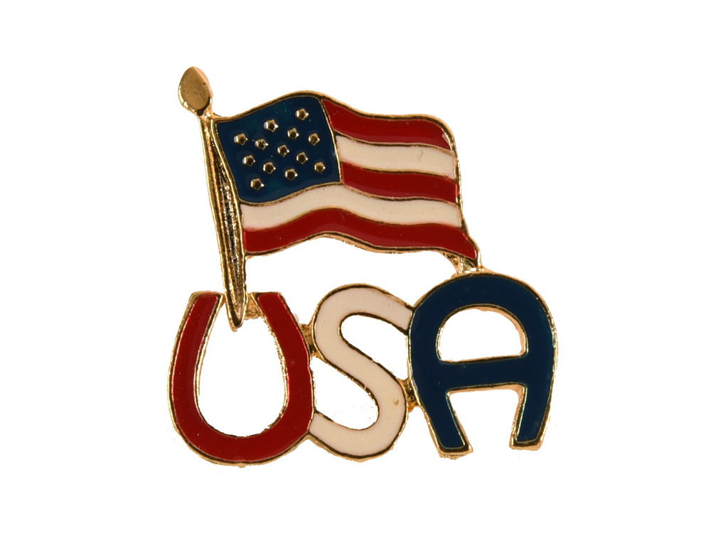 Pin m/Flag + USA tekst