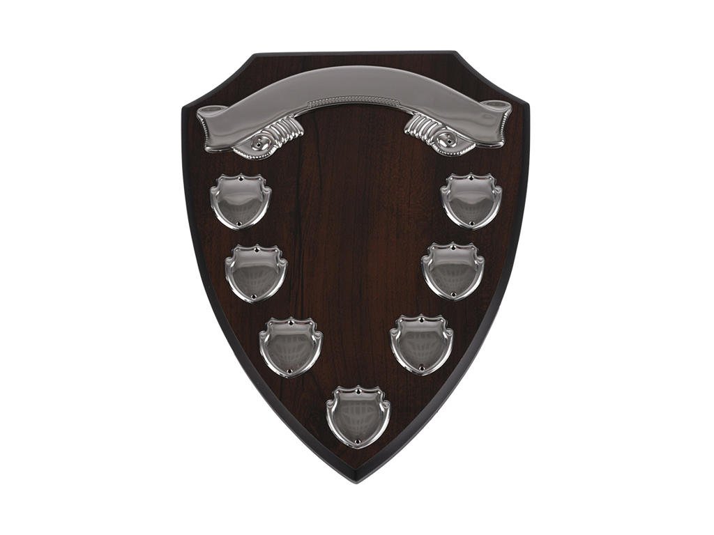 Træskjold m. 8 graveringsplader