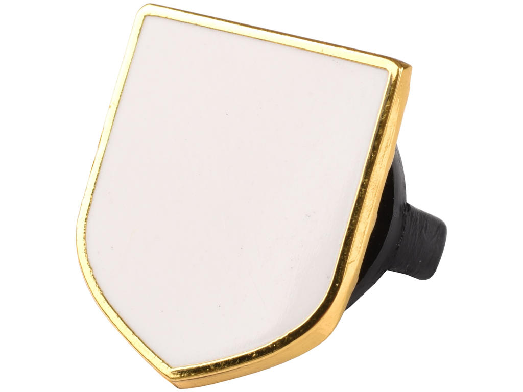 Pin Skjold forgyldt m. hvid emalje spids