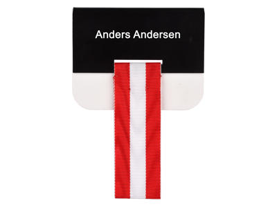 Navneskilt t. medaljer, rød og hvid
