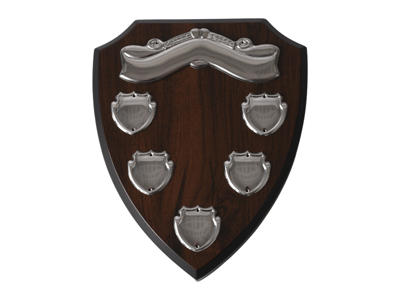 Træskjold m. 6 graveringsplader