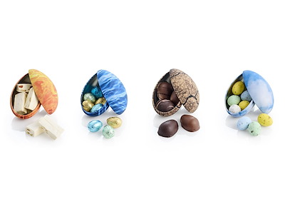 4 påskeæg med i alt 220 g. påskeslik
