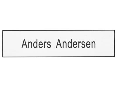 Navneskilt hvid m. sort tekst + slipseklemme