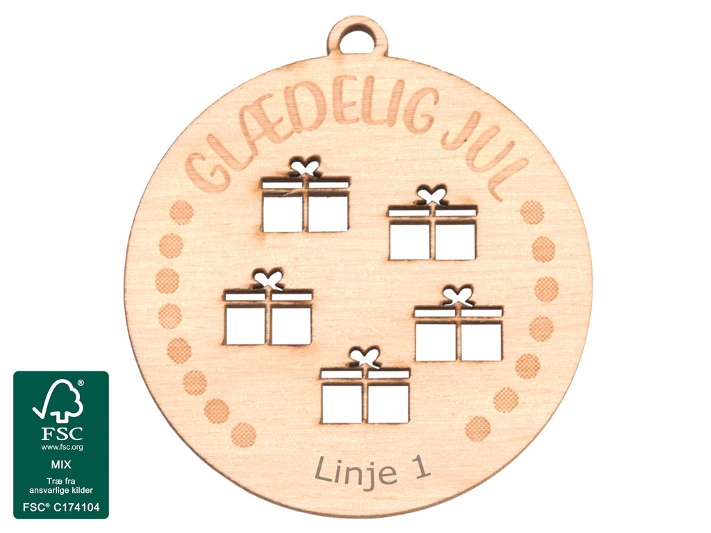 Træmedalje - Glædelig Jul Pakker