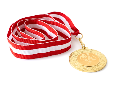 Fodboldmedalje guld incl Rød/Hvid/Rød bånd