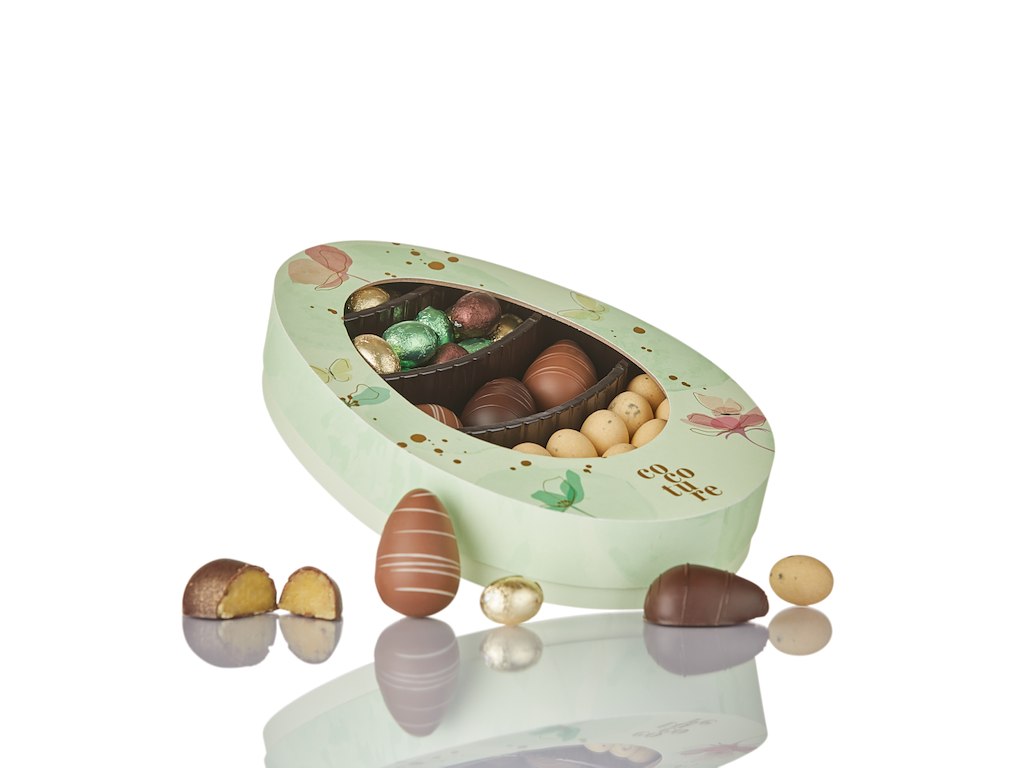 Grøn påskeæske med 400 g. påskeæg