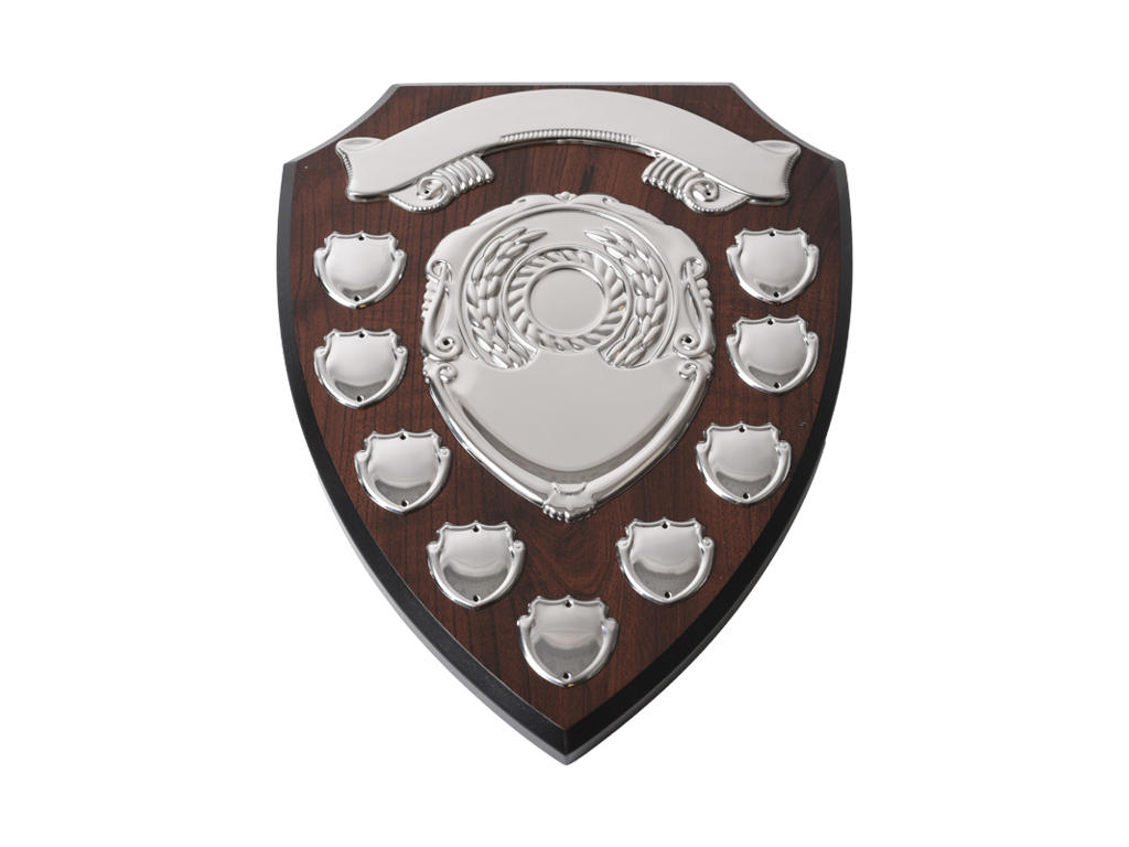 Træskjold m. 10 graveringsplader