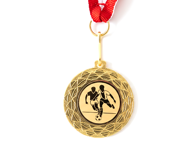 Fodboldmedalje guld incl Rød/Hvid/Rød bånd